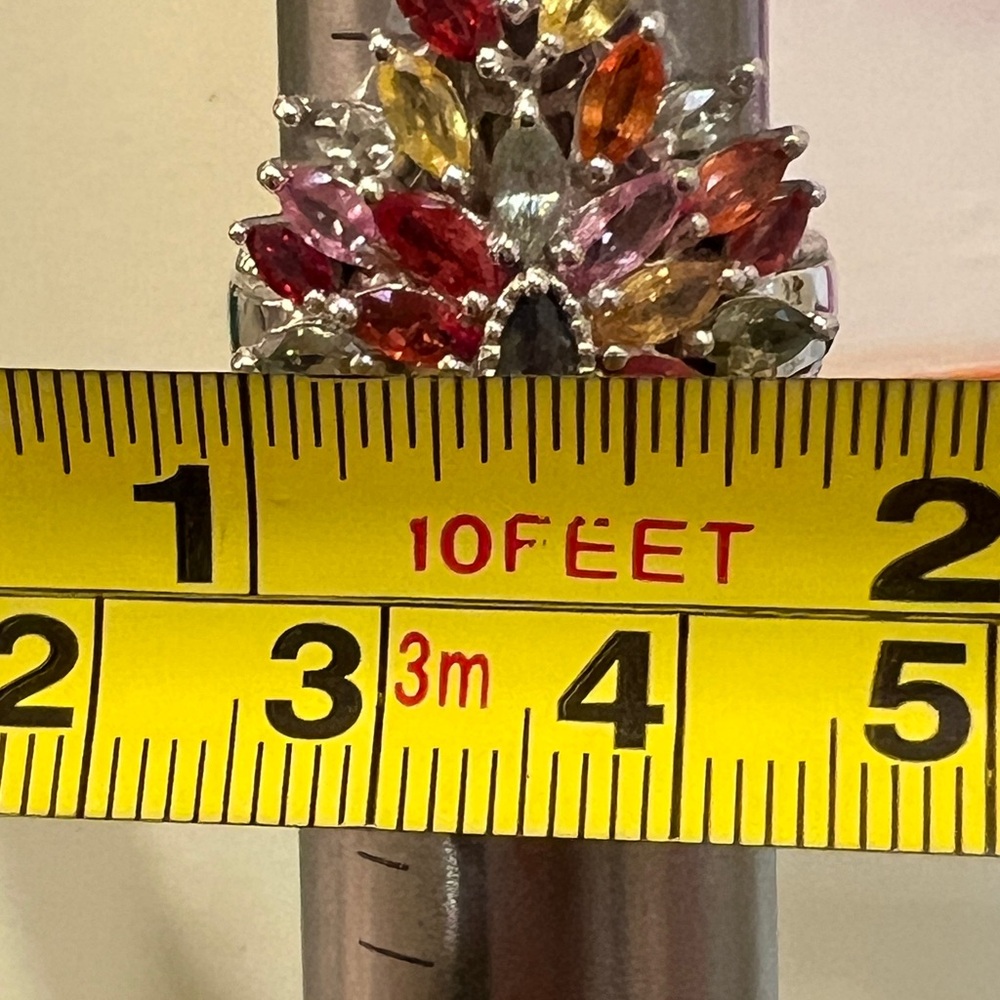 Multi Sapphire .925 Silver Gemstone Cluster Ring - Picture 6 of 6